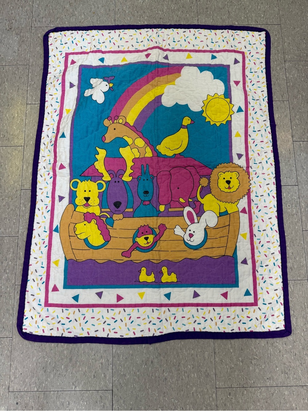 Children's Colorful Noah's Ark Play Blanket - Purple, Yellow, Blue